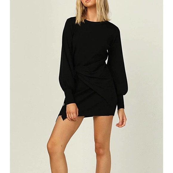 NWT Selowin Womens Scoop Neck Rushed Waist Knitted Dress size Small - Picture 2 of 5